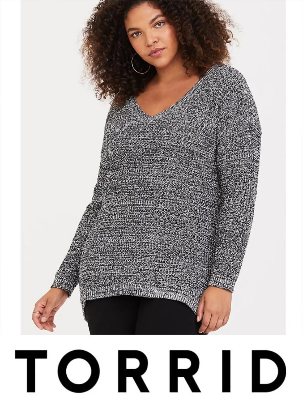 Torrid 00-1X Oversized Gray Marled Knit Slouchy Tunic Sweater